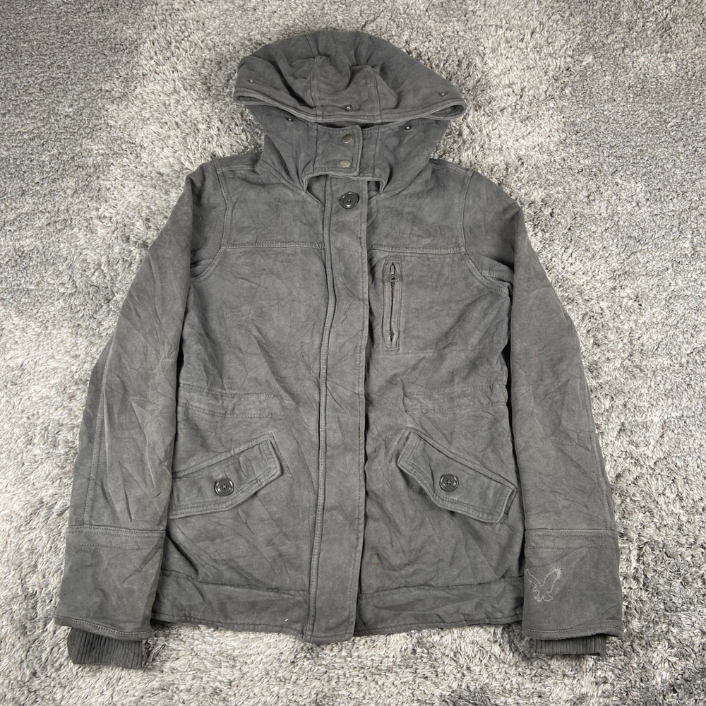 Vintage American Eagle Jacket Men S Grey Field Hooded Quilted Utility Coat Chore